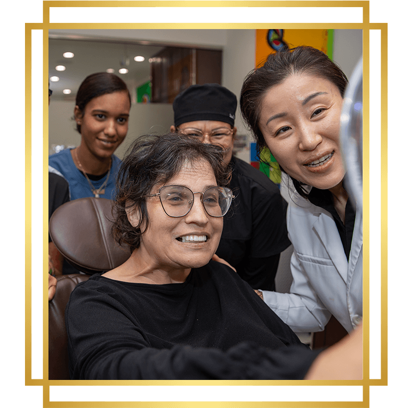 full arch new smile lady in black